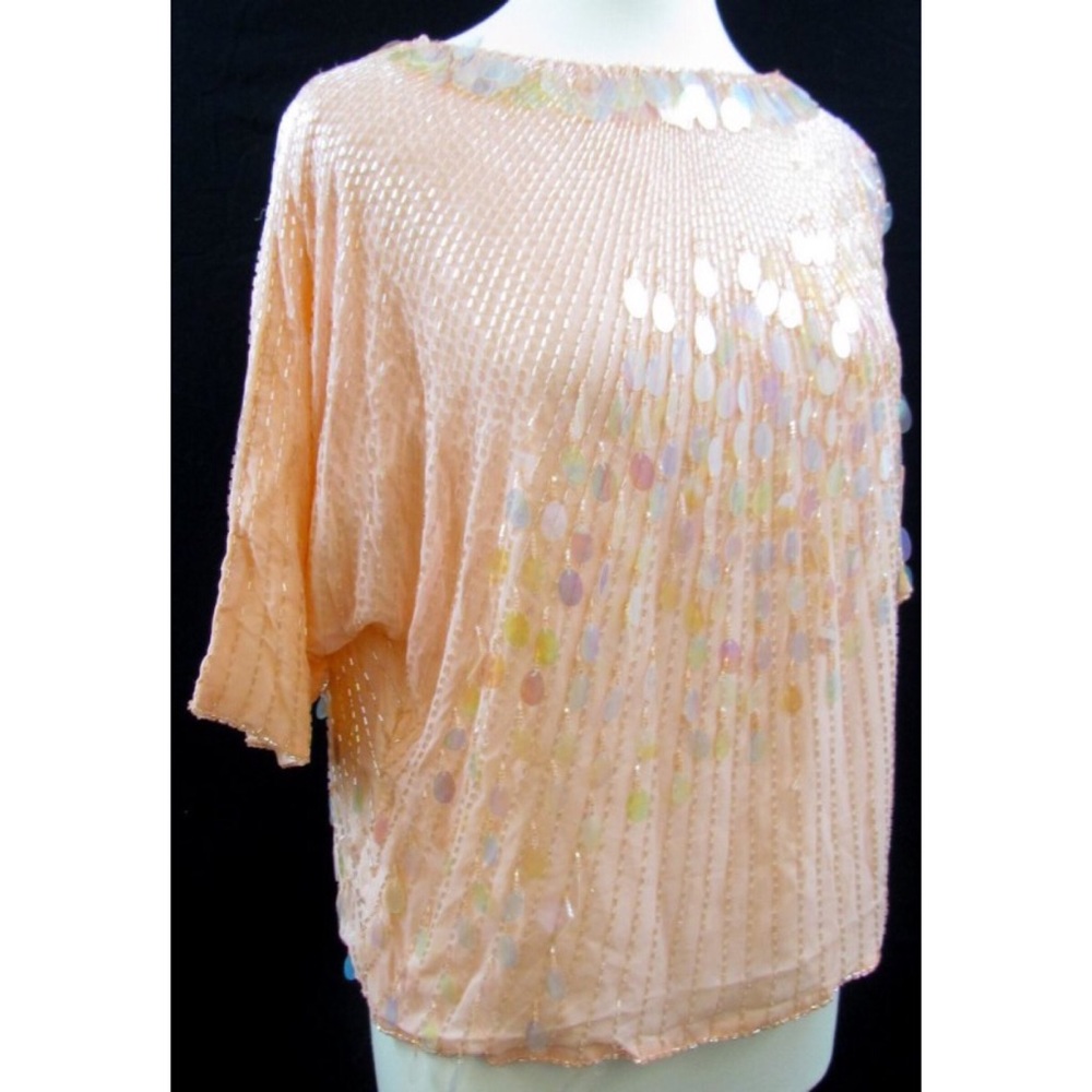 Oleg Cassini Iridescent Sequin Butterfly Blouse